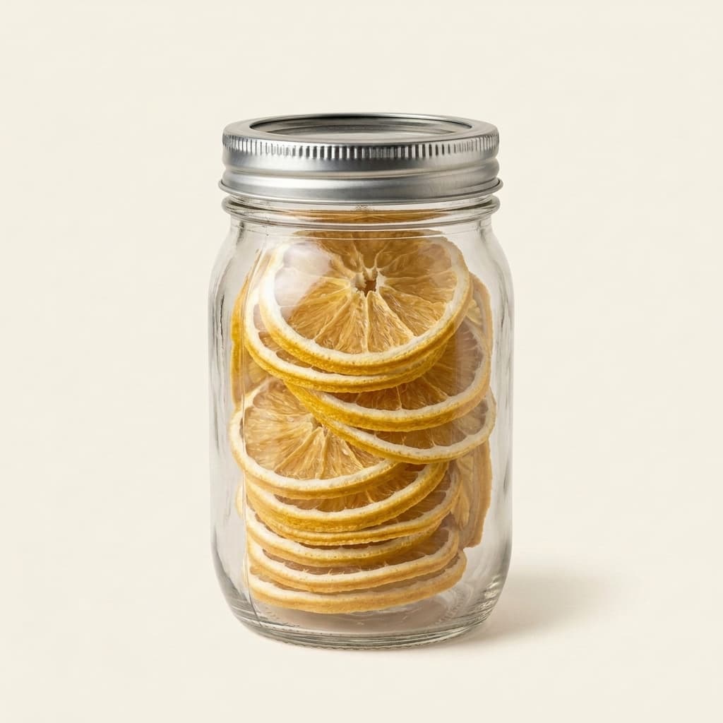 Garnish & Co. lemon jar — dried New Zealand lemon wheels in a glass mason jar with a brushed silver lid.